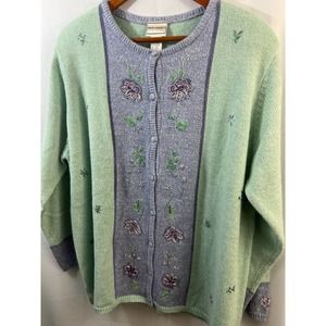 Napa Valley Women's Size 1X Cardigan Floral Embroidery Acrylic Blend